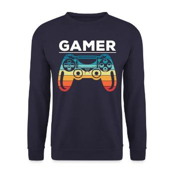 gaming gamer video games online gaming vintage - Unisex Sweatshirt - navy - Front - Alina (178cm) & Michal (187cm)