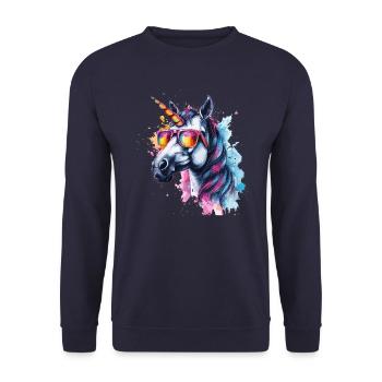 Party Einhorn mit Sonnenbrille - Unisex Pullover - Navy - Vorne - Alina (178cm) & Michal (187cm)