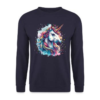 Einhorn Bunt Pferd - Unisex Pullover - Navy - Vorne - Alina (178cm) & Michal (187cm)