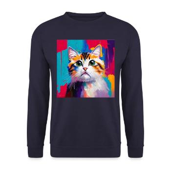Ölgemälde-Stil Hauskatze Portrait Design - Unisex Pullover - Navy - Vorne - Alina (178cm) & Michal (187cm)