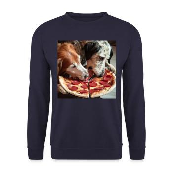 two dogs eating salami pizza - Unisex Sweatshirt - navy - Front - Alina (178cm) & Michal (187cm)
