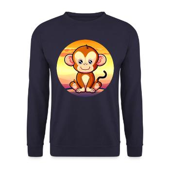 Cute Monkey Chimpanzee Sunset Design - Unisex Sweatshirt - navy - Front - Alina (178cm) & Michal (187cm)