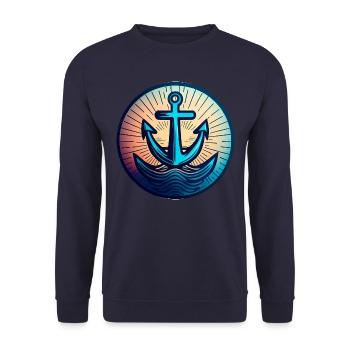 Segeln Motorboot Anker Rund Sunset - Unisex Pullover - Navy - Vorne - Alina (178cm) & Michal (187cm)