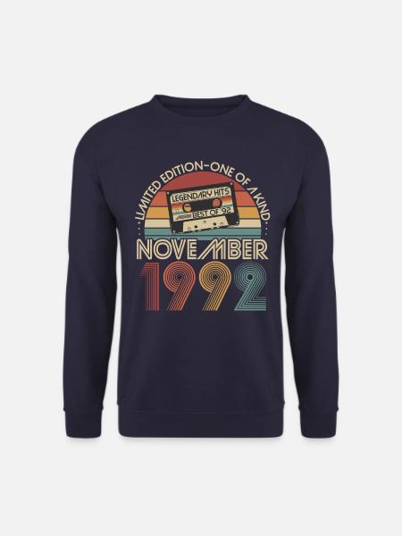 Novembre 1992 Born Retro Anniversaire - Sweat-shirt Unisexe - marine