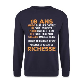 16 Ans Cadeau D'anniversaire Drôle Cadeau 16 ans - Sweat-shirt Unisexe - marine - Devant - Alina (178cm) & Michal (187cm)