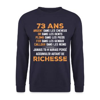 73 Jahre alt lustiges Geburtstagsgeschenk 73 Jahre altes Geschenk - Unisex Pullover - Navy - Vorne - Alina (178cm) & Michal (187cm)