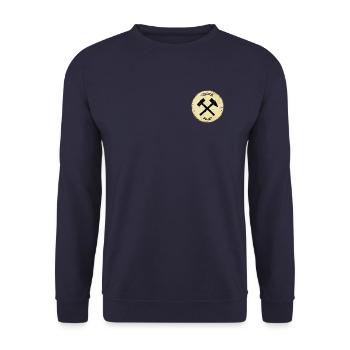 Glück Auf! (Schlägel+Eisen)altesSchild - Unisex Pullover - Navy - Vorne - Alina (178cm) & Michal (187cm)