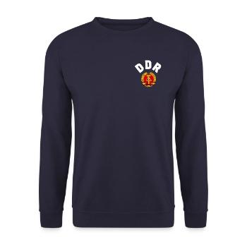 DDR 1974 WM Nationalmannschaft Retro Shirt Tasche - Unisex Pullover - Navy - Vorne - Alina (178cm) & Michal (187cm)