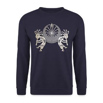 Kokopelli Duo - Man In The Maze - Vintage Grunge - Unisex Pullover - Navy - Vorne - Alina (178cm) & Michal (187cm)