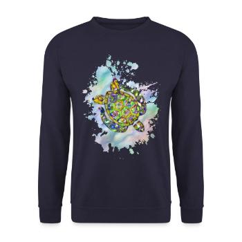 Schildkröte im Meer - Unisex Pullover - Navy - Vorne - Alina (178cm) & Michal (187cm)