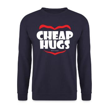 CHEAP HUGS, $200 a piece (white) - Unisex Sweatshirt - navy - Front - Alina (178cm) & Michal (187cm)