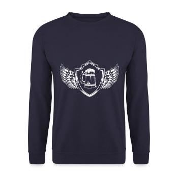 Bier Glas Bierkrug Wappen - Unisex Pullover - Navy - Vorne - Alina (178cm) & Michal (187cm)
