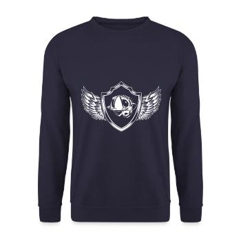 Feuerwehrhelm Wappen - Unisex Pullover - Navy - Vorne - Alina (178cm) & Michal (187cm)