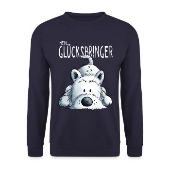 Mein Glücksbringer - Westie - Terrier - Hund - Unisex Pullover - Navy - Vorne - Alina (178cm) & Michal (187cm)