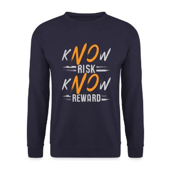 kNOw-Risiko, kNOw-Belohnung - Unisex Pullover - Navy - Vorne - Alina (178cm) & Michal (187cm)