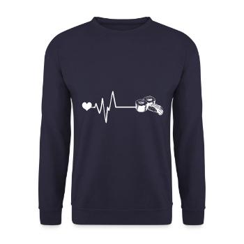 Steak Herzschlag Puls - Unisex Pullover - Navy - Vorne - Alina (178cm) & Michal (187cm)