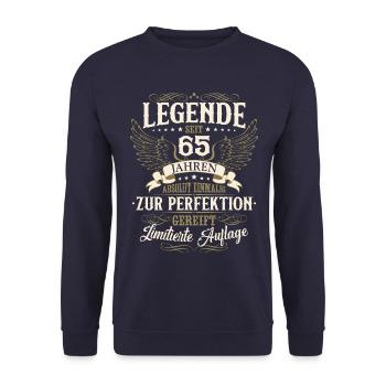 65 Geburtstag Legende Geburtstagsspruch 65 Jahre - Unisex Pullover - Navy - Vorne - Alina (178cm) & Michal (187cm)