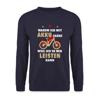 e-bike Warum ich mit Akku fahre? e bike - Unisex Pullover - Navy - Vorne - Alina (178cm) & Michal (187cm)