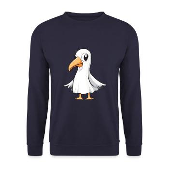 Pélican oiseau Halloween bande dessinée fantôme - Sweat-shirt Unisexe - marine - Devant - Alina (178cm) & Michal (187cm)