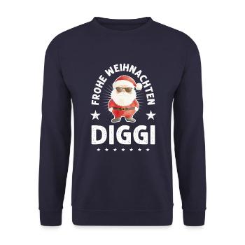 Frohe Weihnachten Diggi Weihnachtsmann Spruch - Unisex Pullover - Navy - Vorne - Alina (178cm) & Michal (187cm)