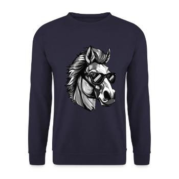 Pferd Hipster Cool Party - Unisex Pullover - Navy - Vorne - Alina (178cm) & Michal (187cm)