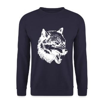 Wolf Kopf - Unisex Pullover - Navy - Vorne - Alina (178cm) & Michal (187cm)