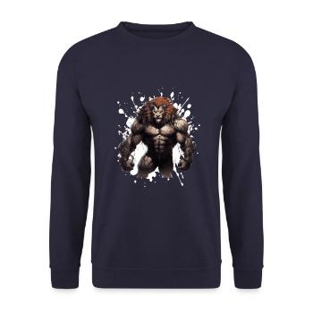 Löwe Muskeln Bodybuilding Gym - Unisex Pullover - Navy - Vorne - Alina (178cm) & Michal (187cm)