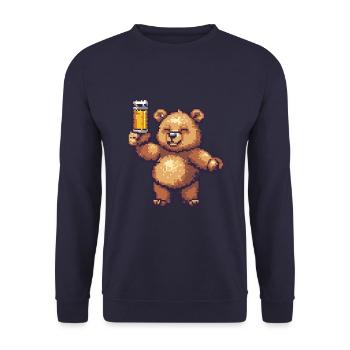 Bear Pixel Beer - Unisex Sweatshirt - navy - Front - Alina (178cm) & Michal (187cm)