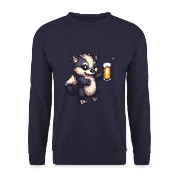 Stinktier Pixel Bier - Unisex Pullover - Navy - Vorne - Alina (178cm) & Michal (187cm)