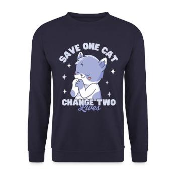 Rette eine Katze, verändere zwei Leben - Unisex Pullover - Navy - Vorne - Alina (178cm) & Michal (187cm)