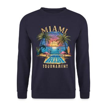 Tennis Miami Turnier Tournament Palms Flamingo - Unisex Pullover - Navy - Vorne - Alina (178cm) & Michal (187cm)