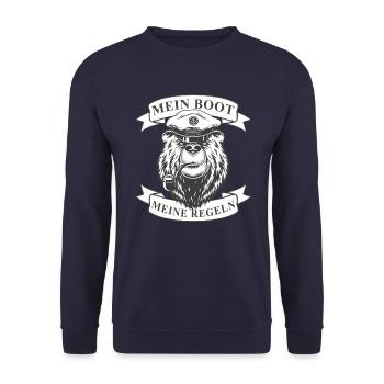 Boot Matrose Kapitän Segelboot Seebär T-Shirt - Unisex Pullover - Navy - Vorne - Alina (178cm) & Michal (187cm)
