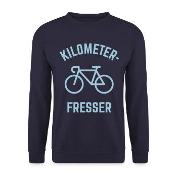 Kilometerfresser (Rennrad Fahren / Radrennen) - Unisex Pullover - Navy - Vorne - Alina (178cm) & Michal (187cm)
