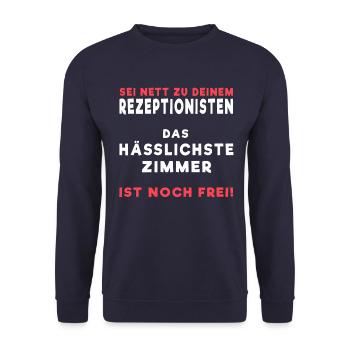 Rezeptionist Hotel Gasthaus Pension Spruch lustig - Unisex Pullover - Navy - Vorne - Alina (178cm) & Michal (187cm)