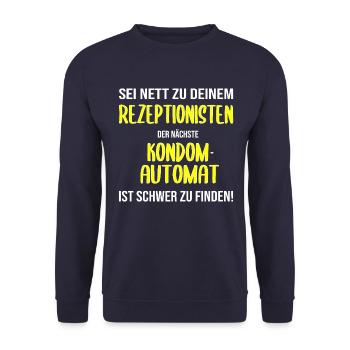Rezeptionist Hotel Pension Kondome Geschenk lustig - Unisex Pullover - Navy - Vorne - Alina (178cm) & Michal (187cm)