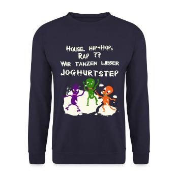 House, Hip-Hop, Rap ?? Oder besser Joghurtstep? - Unisex Pullover - Navy - Vorne - Alina (178cm) & Michal (187cm)