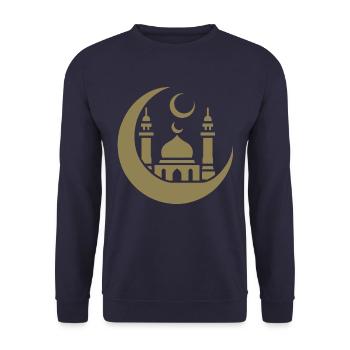 Silhouette de mosquée avec croissant de lune : Art islamique - Sweat-shirt Unisexe - marine - Devant - Alina (178cm) & Michal (187cm)