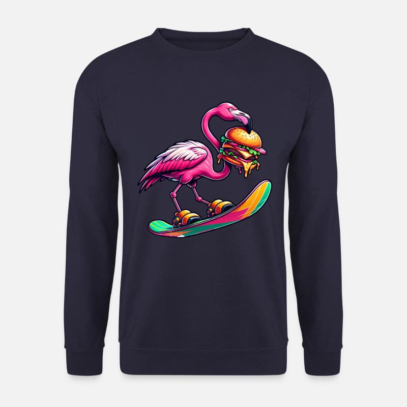 Flamingo Snowboarder mit Burger - Unisex Pullover - Navy