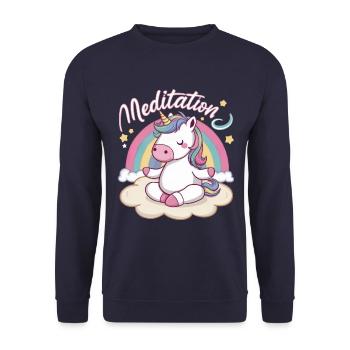 Méditation Kawaii Licorne Méditation - Sweat-shirt Unisexe - marine - Devant - Alina (178cm) & Michal (187cm)