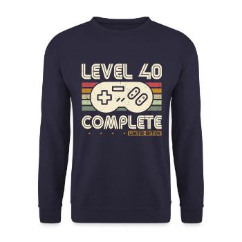 40e anniversaire niveau 40 Complete Retro cadeau - Sweat-shirt Unisexe - marine - Devant - Alina (178cm) & Michal (187cm)