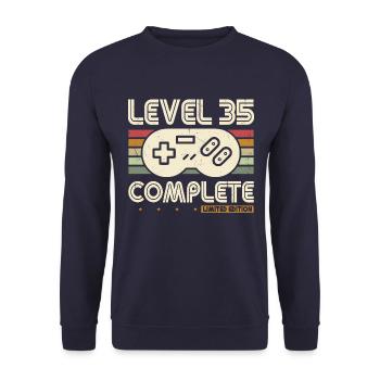 35 Geburtstag Level 35 Complete 35 Jahre Geschenk - Unisex Pullover - Navy - Vorne - Alina (178cm) & Michal (187cm)