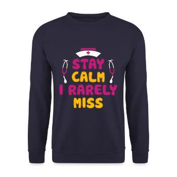 Stay Calm Funny Phlebotomist Phlebotomy - Unisex Pullover - Navy - Vorne - Alina (178cm) & Michal (187cm)