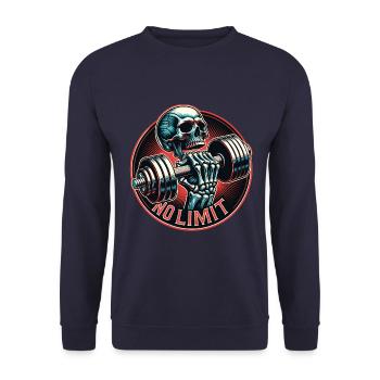 keine Grenze Skull im Workout Bodybuilding Hantel - Unisex Pullover - Navy - Vorne - Alina (178cm) & Michal (187cm)