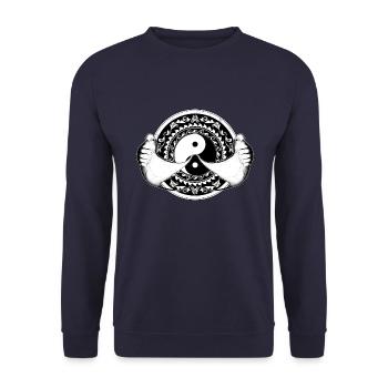 Yin Yang Mantarochen - Unisex Pullover - Navy - Vorne - Alina (178cm) & Michal (187cm)