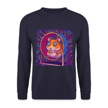 Lustiges Hamster im Hamsterrad - Comic Vibes - Unisex Pullover - Navy - Vorne - Alina (178cm) & Michal (187cm)