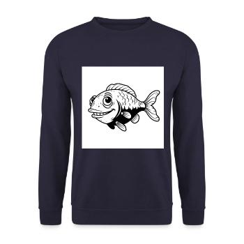 Fisch, Fun, Flossen - Ich bin der Chef im Teich - Unisex Pullover - Navy - Vorne - Alina (178cm) & Michal (187cm)