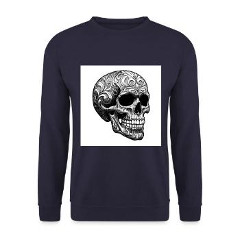 Totenkopf: Symbol des Todes und der Rebellion - Unisex Pullover - Navy - Vorne - Alina (178cm) & Michal (187cm)