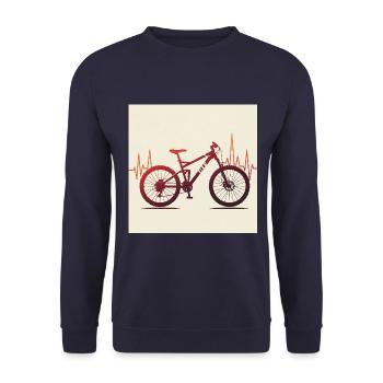 Herzschlag & Adrenalin – Mountainbike-Liebe - Unisex Pullover - Navy - Vorne - Alina (178cm) & Michal (187cm)