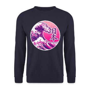 Japan in Kanji | Pink mit Welle - Unisex Pullover - Navy - Vorne - Alina (178cm) & Michal (187cm)
