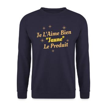 Je l'aime bien "JAUNE" le produit - Sweat-shirt Unisexe - marine - Devant - Alina (178cm) & Michal (187cm)